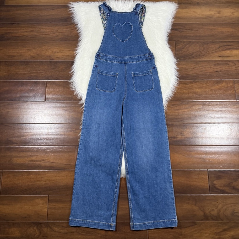 Mini Boden Girl Kids Size 11 - 12 Y Heart Frills Wide Leg Denim Overalls G5533